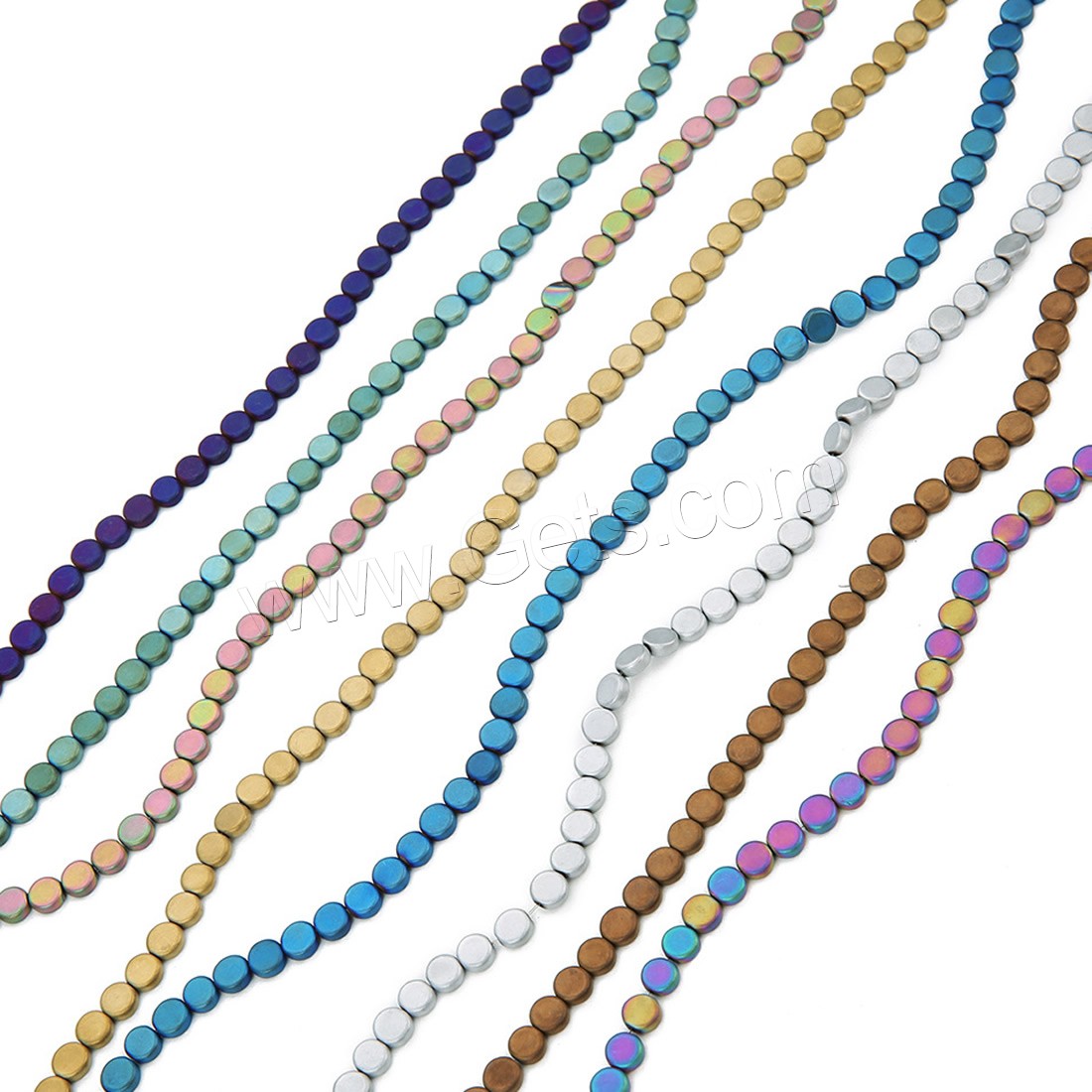 Perles hématite non-magnétique, hématite non magnétique, Plat rond, Placage, plus de couleurs à choisir, Trou:Environ 1mm, Longueur:Environ 12 pouce, Vendu par brin