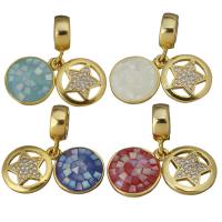 Brass Pendant, with Shell, Flat Round, real gold plated, micro pave cubic zirconia Approx 4mm 