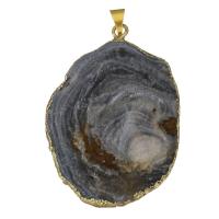 Brass Pendant, with Ice Quartz Agate, gold color plated, druzy style Approx 