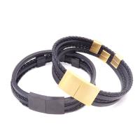 Leather Bracelet, with Titanium Steel, plated, Unisex 15mm Approx 8 Inch 