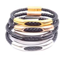 acier inoxydable bracelet, avec Cuir, Placage, bracelet tressé & unisexe, plus de couleurs à choisir, 5mm Environ 8 pouce, Vendu par brin