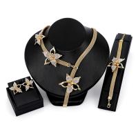 Rhinestone Zinc Alloy Jewelry Set, Stud Earring & bracelet & necklace, with 1.37lnch, 1.96lnch extender chain, Flower, gold color plated, mesh chain & for woman & with rhinestone & hollow  Approx 15.7 Inch, Approx  6.5 Inch 