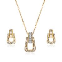 Cubic Zirconia Zinc Alloy Jewelry Sets, earring & necklace, with 2.7lnch extender chain, gold color plated, oval chain & micro pave cubic zirconia & for woman & hollow  Approx 16.1 Inch 