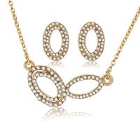 Cubic Zirconia Zinc Alloy Jewelry Sets, Stud Earring & necklace, with 2.76lnch extender chain, gold color plated, oval chain & micro pave cubic zirconia & for woman & hollow  Approx 16.5 Inch 
