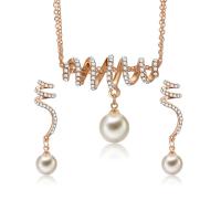 Zinc Alloy Jewelry Set, earring & necklace, with Plastic Pearl, sterling silver post pin, with 1.97lnch extender chain, gold color plated, oval chain & micro pave cubic zirconia & for woman  Approx 15.4 Inch 