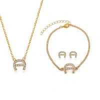 Rhinestone Zinc Alloy Jewelry Set, Stud Earring & bracelet & necklace, with 2.16lnch extender chain, Letter A, gold color plated, twist oval chain & oval chain & for woman & with rhinestone   Approx 15.7 Inch, Approx  7.6 Inch 