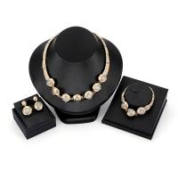 Zinc Alloy Jewelry Set, bracelet & earring & necklace, with Cats Eye, gold color plated, bar chain & for woman Approx 16.92 Inch 