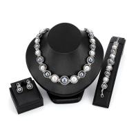 цинковый сплав модный ювелирный набор, браслет & серьги & ожерелье, с Стеклянный жемчуг, с 1.81lnch, 1.96lnch наполнитель цепи, плакирован серебром, Женский   длина:Приблизительно 16.18 дюймовый, Приблизительно  5.51 дюймовый, продается указан