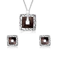Enamel Zinc Alloy Jewelry Sets, Stud Earring & necklace, with 2.17lnch extender chain, Square, silver color plated, oval chain & for woman  Approx 15.8 Inch 