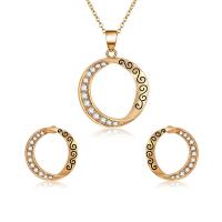 Rhinestone Zinc Alloy Jewelry Set, Stud Earring & necklace, with 1.97lnch extender chain, gold color plated, oval chain & for woman & with rhinestone  Approx 15.7 Inch 