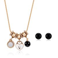 Zinc Alloy Jewelry Set, Stud Earring & necklace, with Cats Eye, with 1.9lnch extender chain, gold color plated, snake chain & for woman & enamel  Approx 16.1 Inch 
