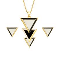 Enamel Zinc Alloy Jewelry Sets, Stud Earring & necklace, with 2.16lnch extender chain, Triangle, gold color plated, lantern chain & for woman  Approx 15.4 Inch 