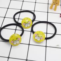 Ponytail Holder, Cotton, with Rubber Band & Acrylic, Smiling Face, yellow, 50-60mm 