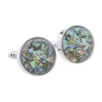 Brass Cufflinks, with Abalone Shell, silver color plated, Unisex 