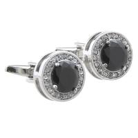 Brass Cufflinks, silver color plated, for woman & with rhinestone 