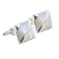 Brass Cufflinks, with Agate, silver color plated, Unisex 