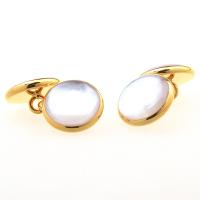 Brass Cufflinks, with White Shell, silver color plated, Unisex 17mm 