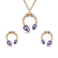 Zinc Alloy Jewelry Set, Stud Earring & necklace, with Crystal, with 2.56lnch extender chain, gold color plated, oval chain & for woman & faceted  Approx 18.3 Inch 