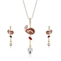 Zinc Alloy Jewelry Set, earring & necklace, with Crystal, with 2.1lnch extender chain, gold color plated, ball chain & micro pave cubic zirconia & for woman & faceted  Approx 16.3 Inch 