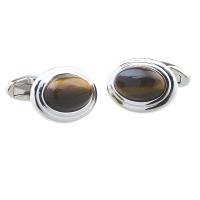 Brass Cufflinks, with Black Agate & Amber, silver color plated, Unisex 