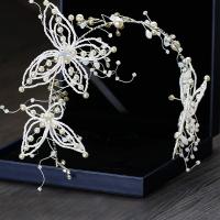 Bridal Hair Band, Zinc Alloy, with ABS Plastic Pearl & Crystal, silver color plated, for bridal & faceted, lead & cadmium free 