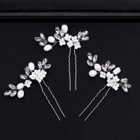 Bridal Hair Pins, Zinc Alloy, with Crystal & Acrylic, silver color plated, for bridal & faceted & with rhinestone, lead & cadmium free 