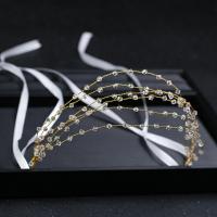 alliage de zinc Bandeau, avec ruban de satin & cristal, Placage de couleur d'or, pour mariée & facettes, sans plomb et cadmium Vendu par PC
