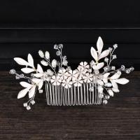 Bridal Decorative Hair Comb, Zinc Alloy, with ABS Plastic Pearl & Crystal, silver color plated, for bridal & faceted & with rhinestone, lead & cadmium free 