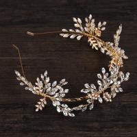 Bridal Hair Band, Zinc Alloy, with ABS Plastic Pearl & Crystal, gold color plated, for bridal & faceted, lead & cadmium free 