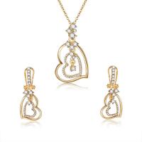 Cubic Zirconia Zinc Alloy Jewelry Sets, earring & necklace, with 3.14lnch extender chain, Heart, gold color plated, oval chain & micro pave cubic zirconia & for woman  Approx 15.6 Inch 
