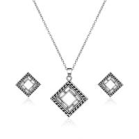 Cubic Zirconia Zinc Alloy Jewelry Sets, Stud Earring & necklace, with 2.7lnch extender chain, Square, silver color plated, oval chain & for woman & enamel & with cubic zirconia  Approx 18.7 Inch 