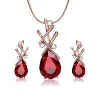 Zinc Alloy Jewelry Set, Stud Earring & necklace, with Crystal, with 1.97lnch extender chain, rose gold color plated, snake chain & micro pave cubic zirconia & for woman & faceted  Approx 17.1 Inch 