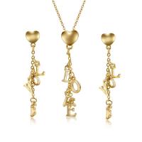 Fashion Zinc Alloy Jewelry Sets, earring & necklace, with 1.77lnch extender chain, Alphabet Letter, word love, gold color plated, oval chain & for woman  Approx 15.4 Inch 