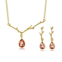 Cubic Zirconia Zinc Alloy Jewelry Sets, earring & necklace, with 1.97lnch extender chain, Antlers, gold color plated, twist oval chain & for woman & with cubic zirconia  Approx 17.9 Inch 