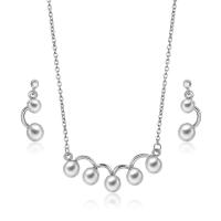 Zinc Alloy Jewelry Set, earring & necklace, with Glass Pearl, with 1.9lnch extender chain, plated, oval chain & micro pave cubic zirconia & for woman Approx 19.1 Inch 