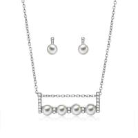 Zinc Alloy Jewelry Set, Stud Earring & necklace, with Plastic Pearl, with 2.7lnch extender chain, silver color plated, oval chain & micro pave cubic zirconia & for woman  Approx 18.3 Inch 