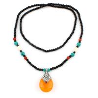 Resin Sweater Necklace, with Glass Seed Beads & Glass & Zinc Alloy, Teardrop, antique silver color plated, for woman Approx 31.5 Inch 