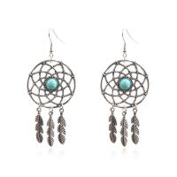 Zinc Alloy Dream Catcher Earring, with Synthetic Turquoise, antique silver color plated, for woman 