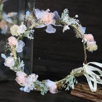 Nuptiale Couronne cheveux, tissu, avec Plastique ABS perle & ruban de satin & cristal, fleur, pour mariée & facettes, 450mm, Vendu par PC