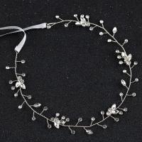 Cloth Headband, with Satin Ribbon & Crystal, Flower, for bridal & faceted & with rhinestone 