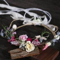 Nuptiale Couronne cheveux, tissu, avec ruban de satin, fleur, pour mariée, 540mm, Vendu par PC
