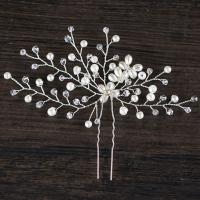 Zinc Alloy Hair Stick, with ABS Plastic Pearl & Crystal, silver color plated, for bridal & faceted, lead & cadmium free 