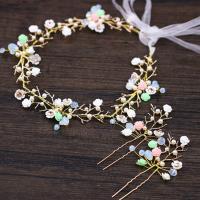Zinc Alloy Hair Jewelry Set, Headband & hair stick, with ABS Plastic Pearl & Satin Ribbon & Crystal, gold color plated, for bridal & faceted & with rhinestone, lead & cadmium free, 420mm-115mm 