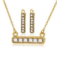 Cubic Zirconia Zinc Alloy Jewelry Sets, earring & necklace, with 1.97lnch extender chain, Rectangle, gold color plated, oval chain & for woman & with cubic zirconia  Approx 16.5 Inch 