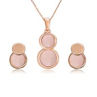 Zinc Alloy Jewelry Set, earring & necklace, with Cats Eye, with 2.1lnch extender chain, Calabash, gold color plated, bar chain & for woman  Approx 15.5 Inch 