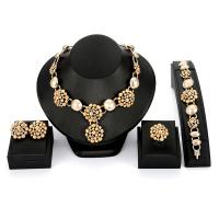 Rhinestone Zinc Alloy Jewelry Set, finger ring & bracelet & earring & necklace, Flower, gold color plated, for woman & with rhinestone  28mm, US Ring  Approx 16.1 Inch, Approx  7.6 Inch 