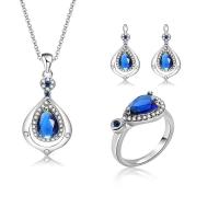 Cubic Zirconia Zinc Alloy Jewelry Sets, finger ring & earring & necklace, with 2.3lnch extender chain, Teardrop, plated, oval chain & micro pave cubic zirconia & for woman US Ring .5 Approx 16 Inch 