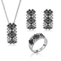 Cubic Zirconia Zinc Alloy Jewelry Sets, finger ring & earring & necklace, with 2.08lnch extender chain, silver color plated, oval chain & micro pave cubic zirconia & for woman  23mm, US Ring .5 Approx 16.5 Inch 