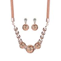 Cubic Zirconia Zinc Alloy Jewelry Sets, earring & necklace, with 1.96lnch extender chain, rose gold color plated, mesh chain & micro pave cubic zirconia & for woman & hollow Approx 17.3 Inch 