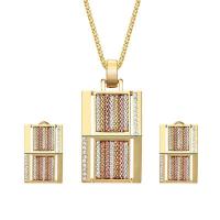 Cubic Zirconia Zinc Alloy Jewelry Sets, earring & necklace, with 1.96lnch extender chain, gold color plated, lantern chain & micro pave cubic zirconia & for woman  Approx 17.3 Inch 